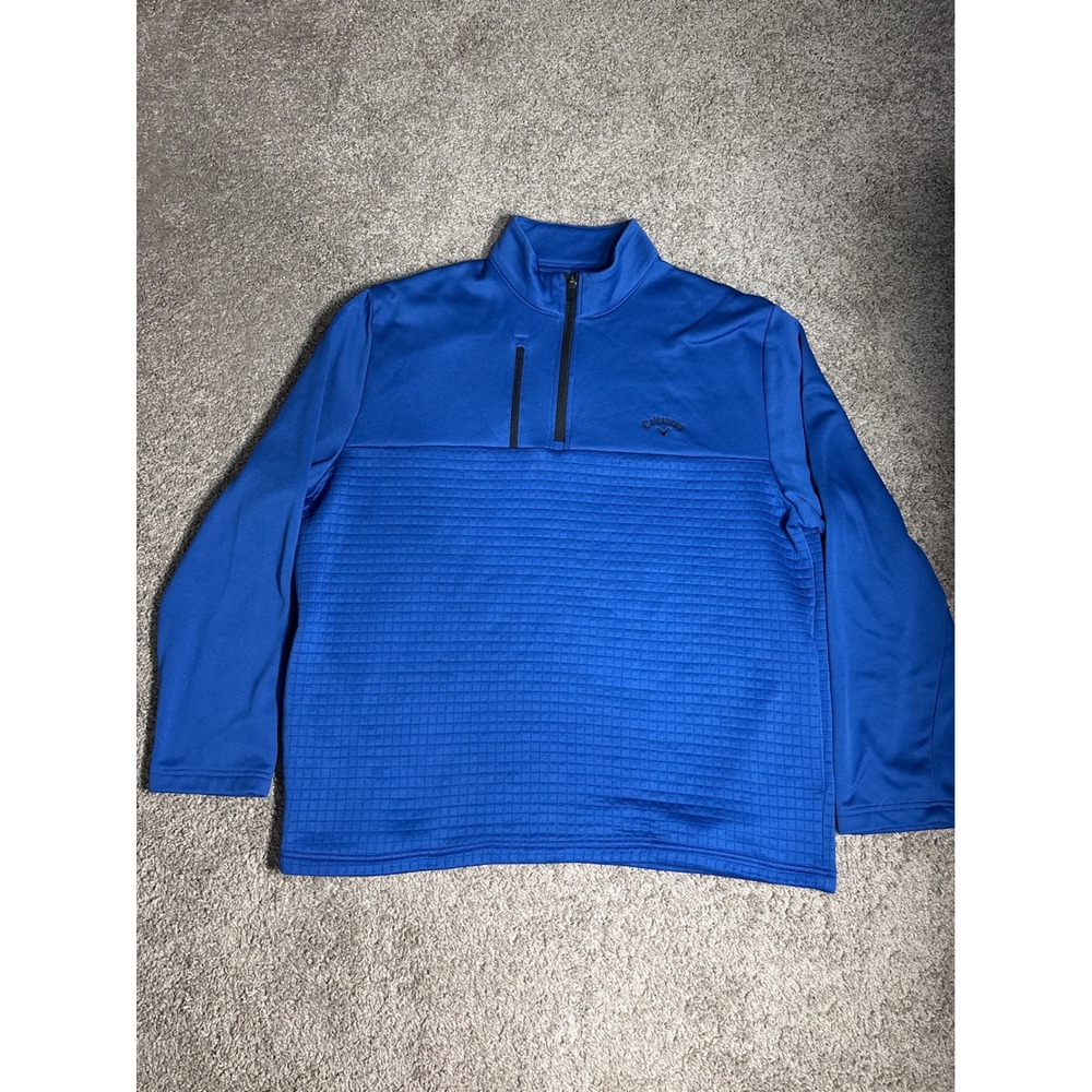 Callaway Golf Mens Royal Blue Quarter Zip Pullover Textured Grid Fleece XL